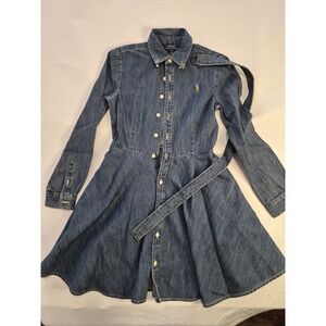 RALPH LAUREN GIRLS SIZE 10 DENIUM BUTTON UP BELTED DRESS